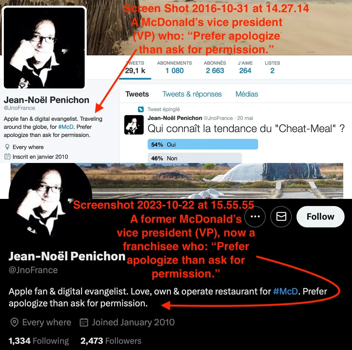 Penichon Twitter bio - prefers to apologize than ask permission